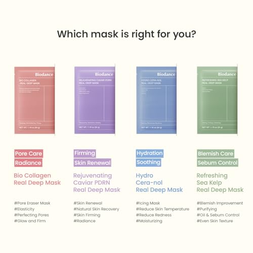 BIODANCE Refreshing Sea Kelp Real Deep Hydrogel Mask – Calming & Hydrating Overnight Facial Mask (4 Sheets, 1.19 oz Each)